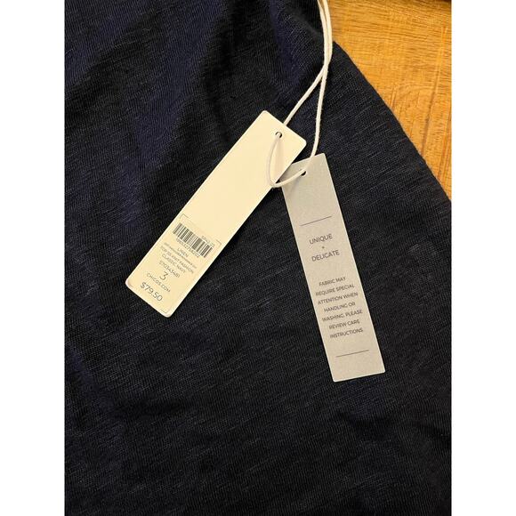 NWT Chico’s Navy 100% Linen Off Shoulder Top Sz 3 Beachy Lightweight Mixed Media - Picture 7 of 10